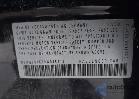 2009 Volkswagen Gti 4-Door z USA, uszkodzony, nr VIN WVWGV91K19W045771